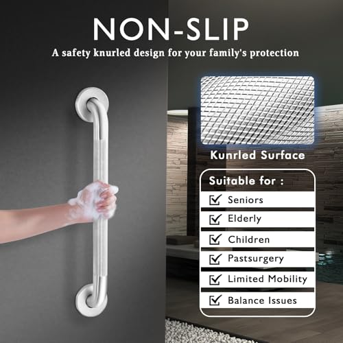 Grab Bars for Shower Anti Slip Handrail for Seniors 12 Inch 2 Pack | 304 Stainless Steel Handicap Grab Bar, Safety Shower Handle with Knurled Grip, Holds up to 500 lbs for Bathtub, Toilet - size: 12-Inch, 2-Pack