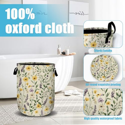 Daisy Lavender and Buttercups Laundry Basket, Laundry Hamper Collapsible Oxford Cloth with Handle Clothes Storage Bin for Bathroom Laundry Room Bedroom 15.7 X 20 Inch - color: Daisy Lavender and Buttercups