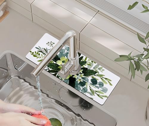 Kitchen Sink Splash Guard Faucet Mat -1 PC Super Absorbent Fast Drying Mat Sink Gadgets-Splash Guard Behind Faucet Drip Catcher for Kitchen, Bathroom,Sink Mat, Dish Drying Mat, Bathroom(15" X 5.5" ) - color: Watercolor, size: 5.5" x 15"