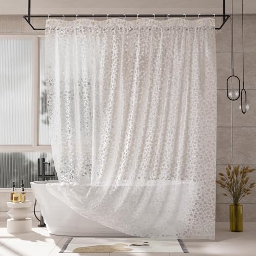 AmazerBath Heavy Duty Shower Curtain Liner, 100% EVA Clear Shower Curtain and Liner 2-in-1, 72x72 Luxury Plastic Weighted Bathroom Cobble Shower Liner, 12 Rustproof Grommets & 3 Heavyweight Stones - color: Rainbow Cobble, size: 72"W x 72"L (Pack of 1)