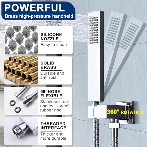 Thermostatic Shower System Dual Shower Heads with 16" Ceiling Mounted Rain Shower Head & 8" Wall Mounted Head 4 Function Full Body Luxury Shower System Can All Run Together, Polished Chrome - color: Polished Chrome