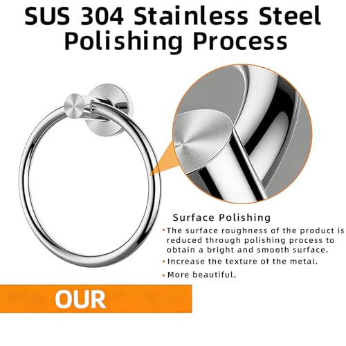 Towel Ring 2Pack, SUS304 Stainless Steel Hand Towel Holder for Bathroom Kitchen, Modern Style Towel Hanger, Thicken Ring Towel Holder, Towel Rack Round Wall Mounted (2, Bright Silver) - color: Bright Silver