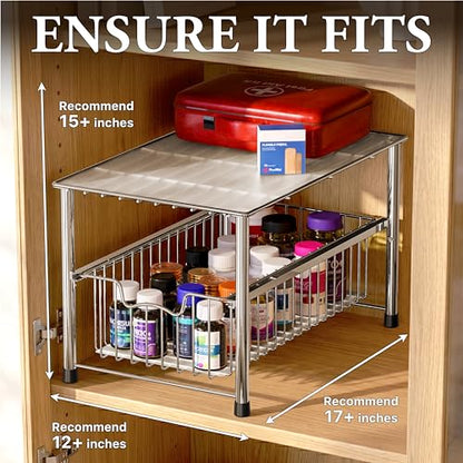 Simple Houseware Chrome Metal Stackable Storage Rack, 16.75 in L x 10.8 in W x 10.25 in H | Free Standing Organizer Drawer, Kitchen/Pantry/Cabinet/Counter - color: Chrome