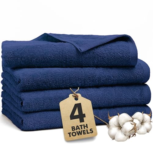 Bath Towels Set of 4 – 100% Ring Spun Cotton Royal Blue Extra Large Towels for Bathroom, Spa Use (55x28 in) – 550 GSM Super Soft and Quick Dry Large Bath Sheets for Adults - color: Royal Blue, size: Bath Towels