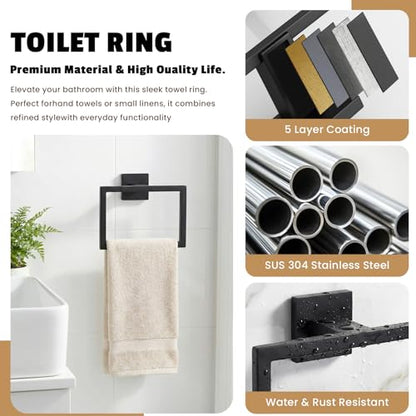 5-Pieces Matte Black Bathroom Accessories Set, 24 Inch Bath Towel Bar Set, SUS 304 Stainless Steel Bathroom Hardware Set, Towel Racks for Bathroom Wall Mounted - color: H-24 Matte Black