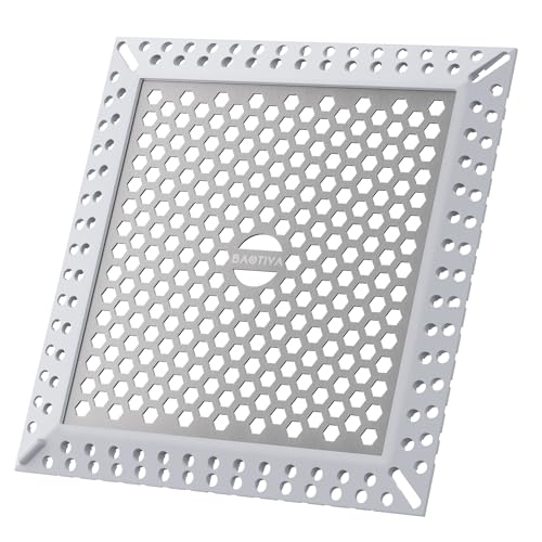 Square Shower Drain Hair Catcher, Efficient Drainage, Gray, 4 inch | 304 Stainless Steel and TPE Material/ Stays in Place / Easy Clean / Anti-Clogging / Fits Bathroom Hair Catcher for Shower - color: Gray, size: 4 inch
