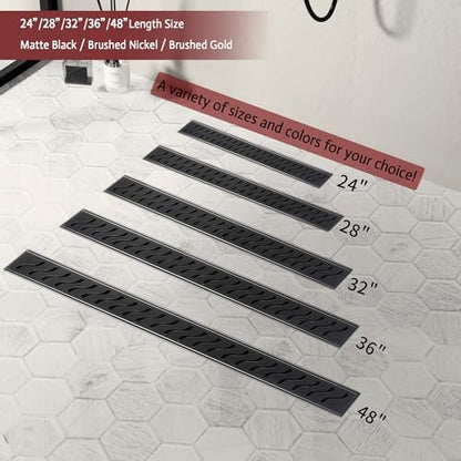 Linear Shower Drain, 24 inch Matte Black | Including Hair Catcher and Removable Grate, 304 Stainless Steel, Easy to Install and Clean (Drain Base Not Included) - color: Matte Black, size: 24 inch