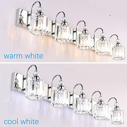 Ralbay Modern LED Crystal Bathroom Vanity Lights 5-Lights Stainless Steel Crystal Vanity Lights Over Mirror Modern Crystal Bathroom Vanity Lighting Fixtures - color: Round-Chrome, size: 5-light