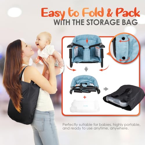 Hook On Chair with Removable Dining Tray,Portable Hook-On Chairs with Storage Bag,for Home and Travel(Sky Blue) - color: Sky blue with tray