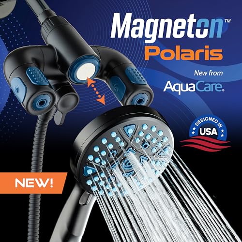 AquaCare Polaris 208-mode High Pressure Shower Head Combo with Hydro Arms | Luxury 3-way 14-zone System with 370 Stay-clean Power Jets, Handheld Magnetic Docking & 6 ft. Stainless Steel Hose / Black - color: Matte Black