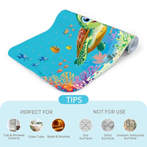 SHUCHING Baby Bath Mat for Tub Non Slip-40x16 Inch, Sea Turtle | Bathtub Mat for Kids & Toddler Mold Free, Long Shower Mat for Inside Shower with Suction Cup, Machine Washable - color: Sea Turtle