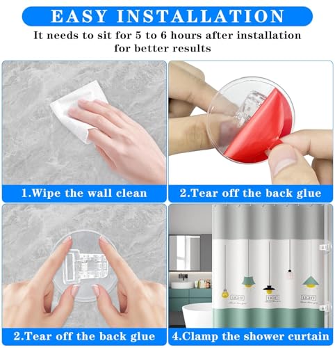 4 Pack Shower Curtain Clips, Windproof Shower Splash Guard，Self Adhesive Shower Curtain Holder for Inside Shower Splash Water Wall,Clear | Shower Clips for Curtain, Shower Windproof Splash Guard, Designed to prevent water splashes in the shower (Clear) -
