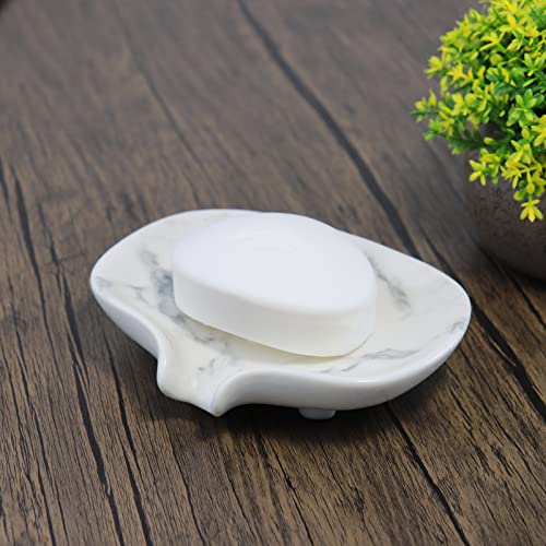 Ceramic Marble Texture Soap Dish, Self Draining Slot, Portable for Shower, Bathroom & Kitchen Sink - color: Marble Ceramic
