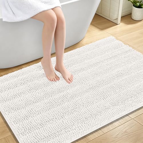 OLANLY Thick Large Bathroom Rugs 47x32, Soft Chenille Bath Rugs, Ivory | Absorbent Striped, Rubber Backing, Machine Wash Dry, Bath Mats for Bathroom Floor, Tub and Shower, Home Decor Accessories - color: Ivory, size: 47" X 32"