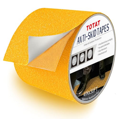 Heavy Duty Aluminum Foil Anti-Slip Tape 4" x30FT Yellow - Industrial Safety Grip for Warehouse Stairs, Pool Decks & High-Traffic Walkways - Waterproof Traction Tape - color: Yellow, size: 4 IN