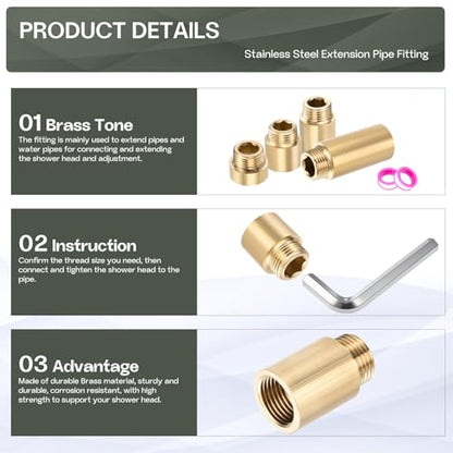 Shower Head Extension Arm, Brass G1/2 Male to Female Thread 50mm/1.97" Length Extender Pipe Fitting Nipple for Showers, Faucets, and Plumbing with PTFE Thread Seal Tape 3 Pack - size: 50mm/1.97"
