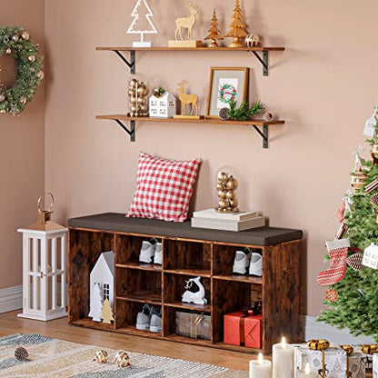 Long Wall Shelves, 39.4 Inch Wall Mounted Shelves with Brackets | Floating Book Shelf, Set of 2, Easy Assembly, Max Load 33lbs, Wall Storage Ledges, Living Room/Bathroom/Bedroom, Rustic Brown - color: Rustic Brown, size: 39.4 Inch
