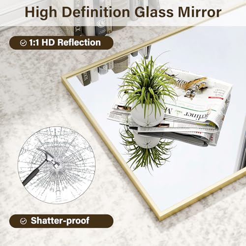 HARRITPURE 28"x20" Rectangle Bathroom Mirror, Gold Vanity Wall Mirror | Aluminum Alloy Frame Wall Mirror, Horizontal or Vertical Wall Mount for Entryway Bedroom Living Room - size: 28"L x 20"W