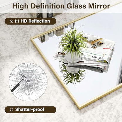 HARRITPURE 28"x20" Rectangle Bathroom Mirror, Gold Vanity Wall Mirror | Aluminum Alloy Frame Wall Mirror, Horizontal or Vertical Wall Mount for Entryway Bedroom Living Room - size: 28"L x 20"W