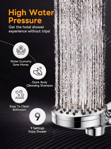 High Pressure Handheld Shower Head Chrome,9 Function Sprays Magnetic Rain Shower Head with Handheld,Anti-clog Nozzles, Built-in Power Wash to Clean Tub - color: Chrome