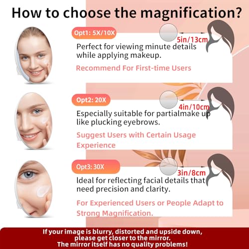 Magnifying Mirror 30X with Suction Cups, Large 6inch Travel 30X Magnified Round Makeup Mirror with High Magnification, Make up Mirror with Tweezers Sets - color: 30x -White