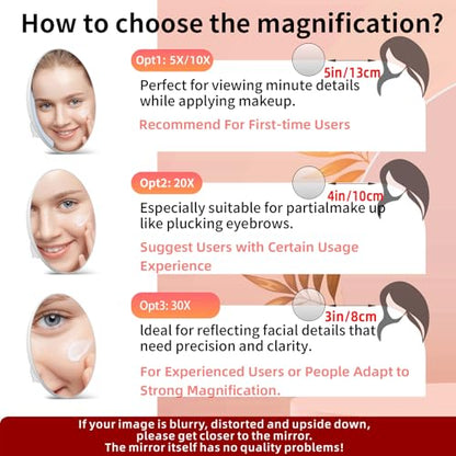 Magnifying Mirror 30X with Suction Cups, Large 6inch Travel 30X Magnified Round Makeup Mirror with High Magnification, Make up Mirror with Tweezers Sets - color: 30x -White