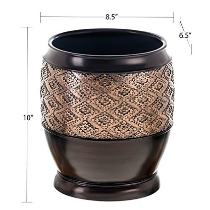 Creative Scents Dublin Brown Small Bathroom Trash Can with Lid - 1.3 Gal / 4.8L Decorative Oval Waste Basket - Durable Resin Garbage Can for Bathroom, Bedroom, Office Decor - Mini Wastebasket Bin - style: Trash Can