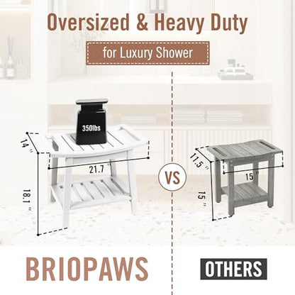 BRIOPAWS Shower-Bench-Seat-Waterproof | White Shower Stool-for-Inside-Shower | HDPE Plastic | Bathroom-Benches w/Storage Shelf & Handles | Shaving Legs | Indoor Outdoor Use | 21.8 x 14 x 18.1 Inch - size: White-L