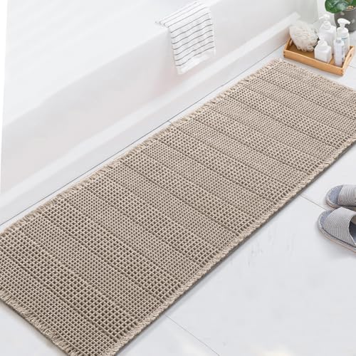 H.VERSAILTEX Upgraded Waffle Runner Rug Super Absorbent Non Slip Bath Rugs for Beside Tub, 24" x 72", Irish Cream - color: Irish Cream, size: 24" x 72"