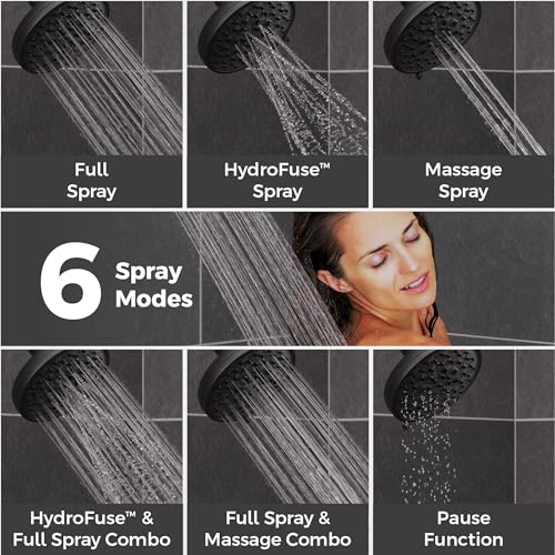 Pfister HydroFuse Shower Head, Shower Arm Not Included, 6-Function, 1.75 GPM, Spot Defense Matte Black Finish, 015WS2HF01SDB - color: Spot Defense Matte Black, size: 1.75 GPM