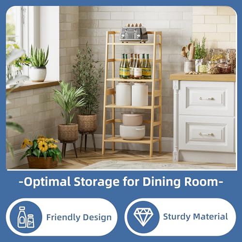 HITNET Ladder Shelf, 4-Tier Bookshelf, Bamboo Leaning Bookcase, Display Storage Rack Organizer, Freestanding Flower Plant Stand for Living Room, Home Office, Kitchen, Natural - color: Natural