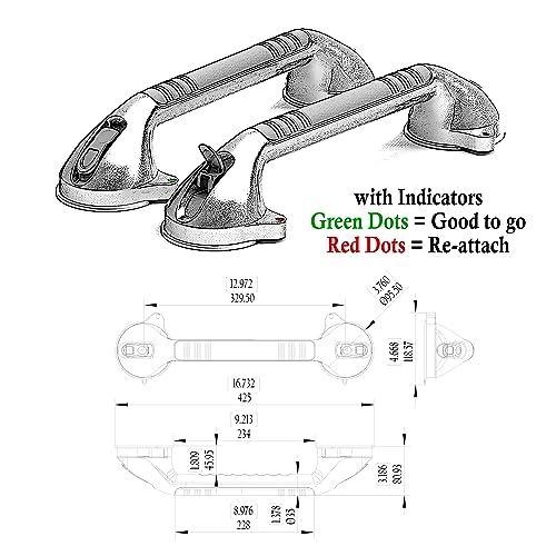 16.5inches Balance Assist Bathroom Shower Handle,Suction Bath Grab Bar with Indicators (Silver/Grey) - size: 16.5 Inch (Pack of 1)