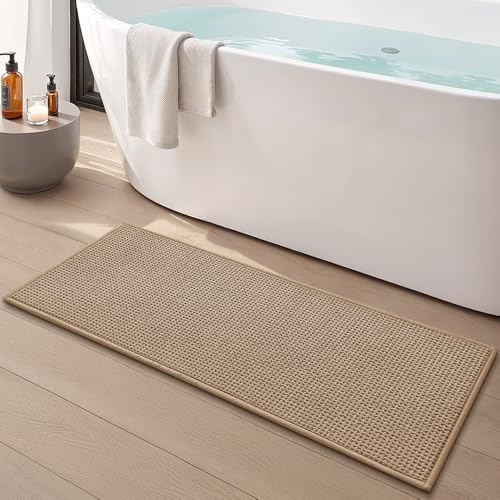 Bathroom Rugs Non Slip Washable, Super Absorbent Thin Bath Mat for Small Quick Dry Low Pile Bathroom Rug, (Khaki, 47″x20″) - color: Khaki, size: 1'8" x 3'11" (47″x20″)