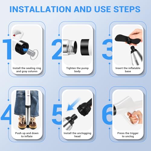 Toilet Plunger, High Pressure Drain Clog Remover, Plungers for Bathroom, Air Drain Unclogger Blaster with Visual Barometer, Toilet Plunger Heavy Duty Powerful Drain Toilet Snake Auger, Sink Plunger