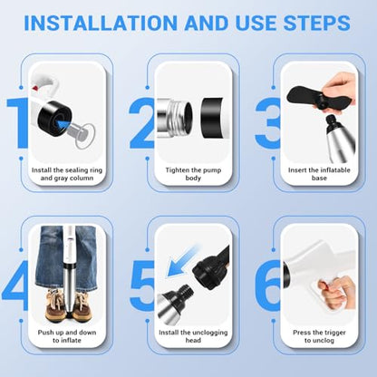Toilet Plunger, High Pressure Drain Clog Remover, Plungers for Bathroom, Air Drain Unclogger Blaster with Visual Barometer, Toilet Plunger Heavy Duty Powerful Drain Toilet Snake Auger, Sink Plunger
