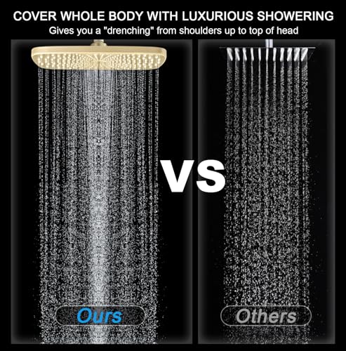12" High Pressue Rain Shower Head with Handheld, 9 Sprays Hand Showerhead | Shower Heads with Handheld Spray Combo, Dual Head, Built-in Magnetic Docking, Power Jets, 59" Shower Hose, Gold 1.75GPM - color: Gold