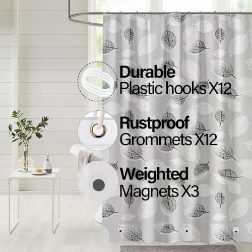 Plastic Shower Liner - Premium PEVA 4G Shower Curtain Liner with Rustproof Grommets and 3 Weighted Magnets, Waterproof Shower Curtains for Bathroom (Black and White Leaf) - color: Black and White Leaf, size: 71"W x 71"L (Pack of 1)