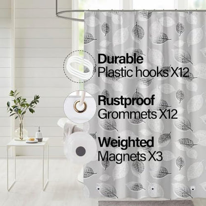 Plastic Shower Liner - Premium PEVA 4G Shower Curtain Liner with Rustproof Grommets and 3 Weighted Magnets, Waterproof Shower Curtains for Bathroom (Black and White Leaf) - color: Black and White Leaf, size: 71"W x 71"L (Pack of 1)