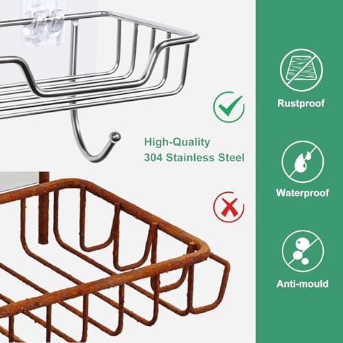 Uten Soap Dish Holder, 304 Rustproof Stainless Steel, No Drilling, Oval Wall Mounted Soap Holder Soap Tray Bar Soap Sponge Holder for Bathroom & Kitchen(Pack 2) - color: Light Sliver / Elliptic, size: 2 Pack