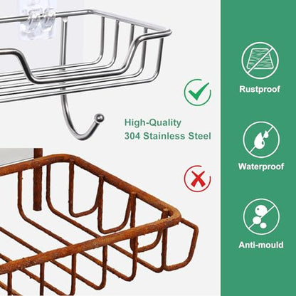 Uten Soap Dish Holder, 304 Rustproof Stainless Steel, No Drilling, Oval Wall Mounted Soap Holder Soap Tray Bar Soap Sponge Holder for Bathroom & Kitchen(Pack 2) - color: Light Sliver / Elliptic, size: 2 Pack