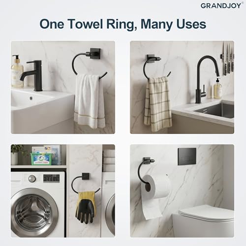 8.5 Inch Matte Black Hand Towel Ring for Bathroom, SUS304 Stainless Steel Wall Mounted Hand Towel Holder, Modern Square Base Swivel Towel Hanger, Heavy Duty - color: Matte Black