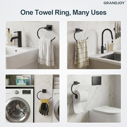 8.5 Inch Matte Black Hand Towel Ring for Bathroom, SUS304 Stainless Steel Wall Mounted Hand Towel Holder, Modern Square Base Swivel Towel Hanger, Heavy Duty - color: Matte Black
