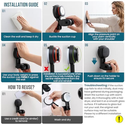 TAILI Shower Head Holder Suction,Visible Safety,with Hooks,Black | height angle adjustable,handheld shower wand bracket,no-drill removable waterproof,plastic,wall mounted,universal,kids,pets - color: Black& Red, size: Round