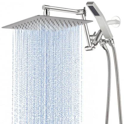 G-Promise All Metal 10 Inches Rainfall Shower Head with Handheld Combo | All Metal, Built to Last, Easy Install, Adjustable Height & Angle for All Heights, Extra Long Hose, Modern Upgrade - color: Brushed Nickel, size: 10 Inches