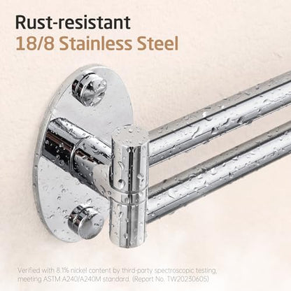 KES Swivel Towel Bar for Bathroom 9-Inch Kitchen Swing Out Double Towel Bar | 2-Arm, Kitchen Wall Mounted SUS 304 Stainless Steel, Polished Finish, A2106S23 - color: Polished Finish, size: 23cm