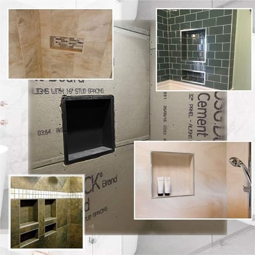 Shower Niche Insert Tile Ready, Black Recessed Bathroom Niche for Shower Wall, 15.65" L x 15.65" W x 4" D Shower Shelf for Inside Shower, Shampoo & Toiletries Storage, Easy to Installation Never Leak - size: 15.65" L x 15.65" W x 4" D