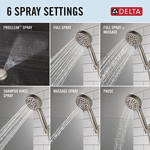 Delta Faucet ProClean Brushed Nickel Shower Head with Handheld, Showerhead with High Pressure Spray, Handheld Shower Head, 6 Spray Settings, SpotShield Brushed Nickel 75740SN - color: SpotShield Brushed Nickel