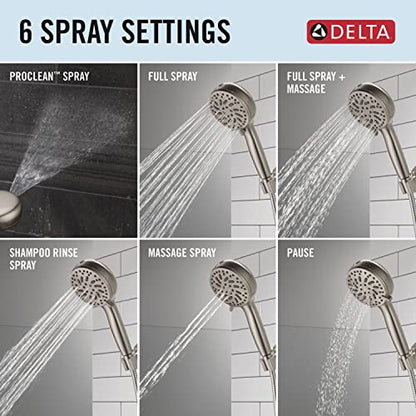 Delta Faucet ProClean Brushed Nickel Shower Head with Handheld, Showerhead with High Pressure Spray, Handheld Shower Head, 6 Spray Settings, SpotShield Brushed Nickel 75740SN - color: SpotShield Brushed Nickel