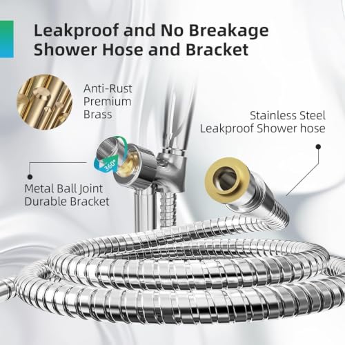 Shower Head, 9 Settings High Pressure shower head with handheld, Built-in Pause Mode & Power Wash, Non-Clogging Nozzles, 6ft Hose,Bracket (Premium Chrome) - color: Premium Chrome