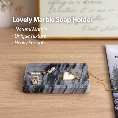 2 Pcs Soap Holder for Bathroom, Marble Soap Dish for Kitchen Countertop, Tray with Creative Wavy Design, Soap Saver for Bath Tub, Sponges, Italian Natural Stone(Monte Grigio) - color: Monte Grigio